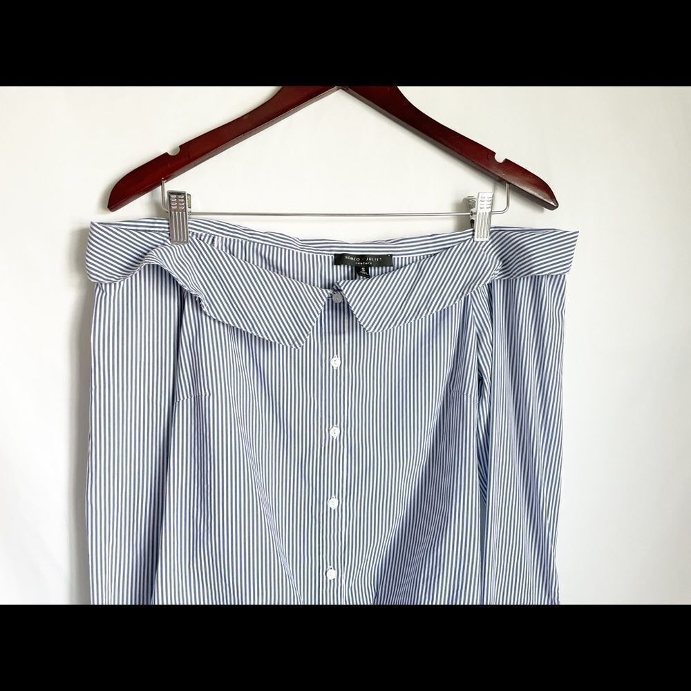 π’Romeo & Juliet Couture Blue White Striped Blouse S - Picture 3 of 8
